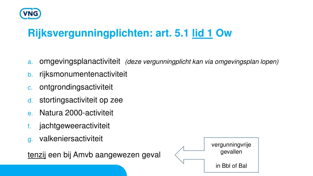 rijksvergunningplichten art 5 1 lid 1 ow