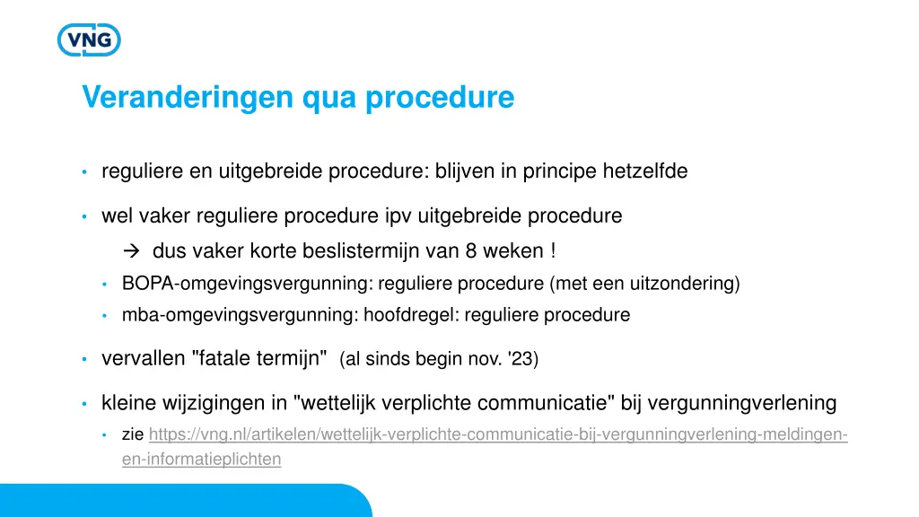 veranderingen qua procedure