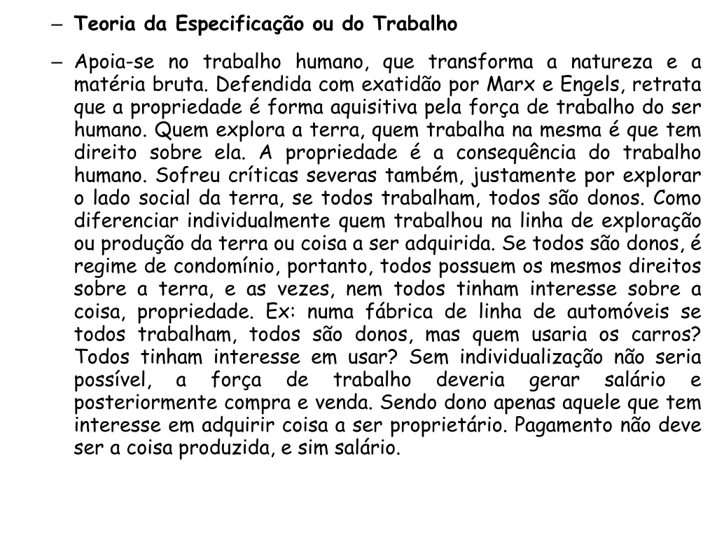 teoria da especifica o ou do trabalho apoia