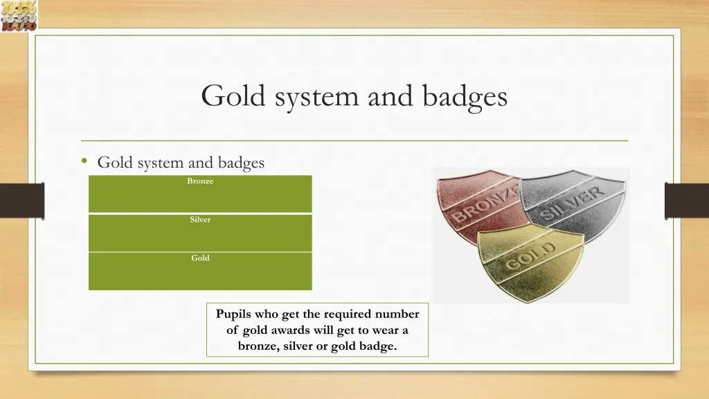 gold system and badges