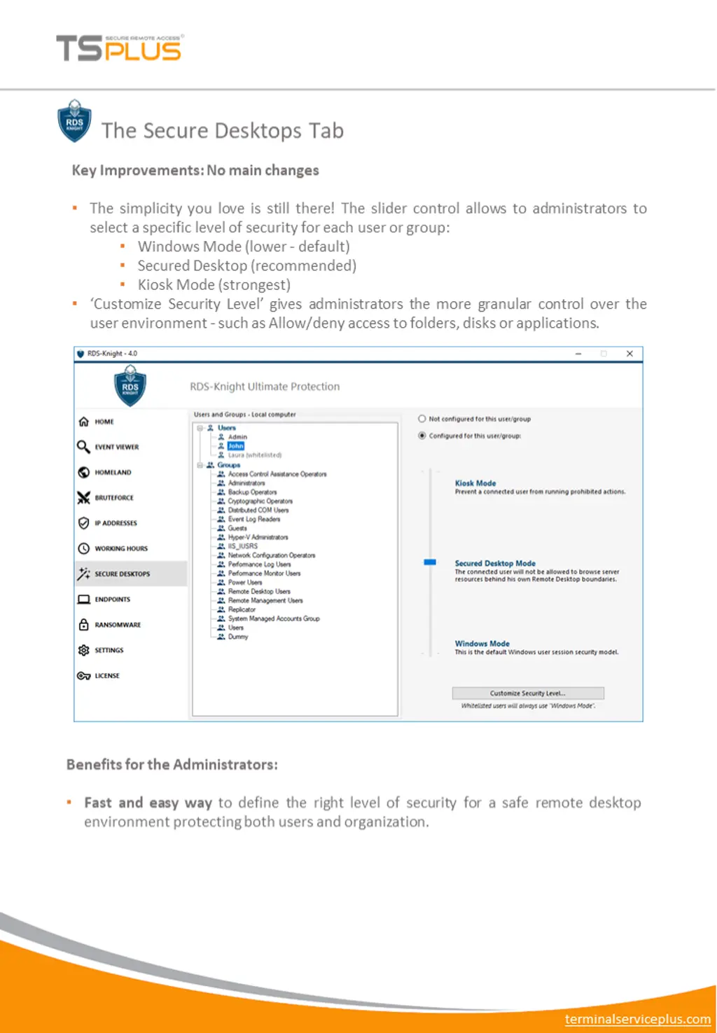 the secure desktops tab