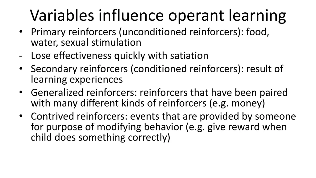 variables influence operant learning primary