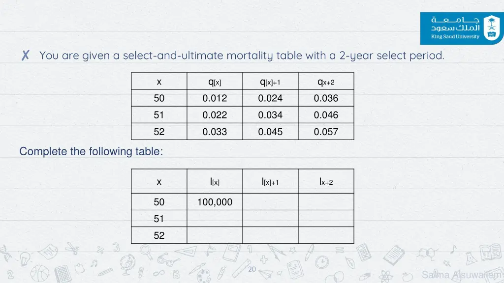 you are given a select and ultimate mortality