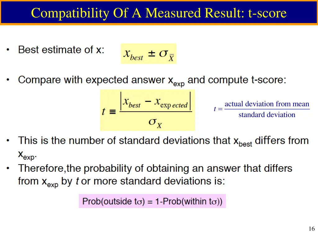 compatibility of a measured result t score
