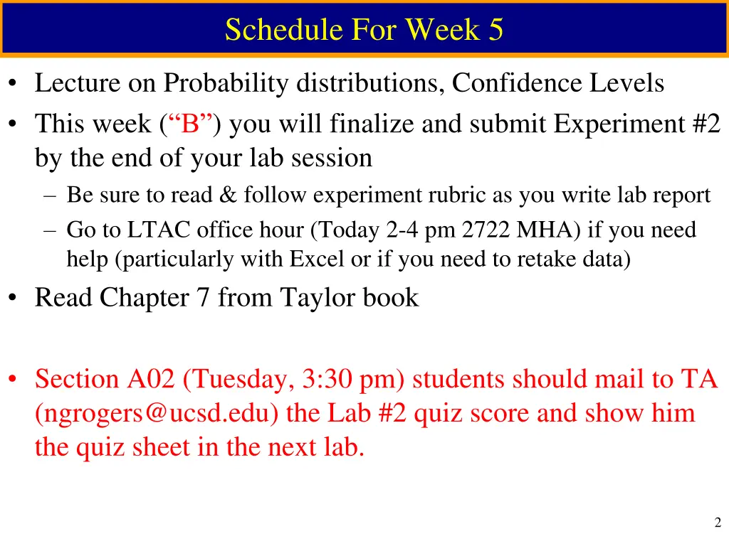 schedule for week 5