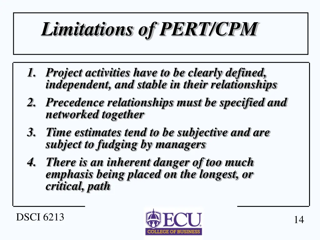 limitations of pert cpm