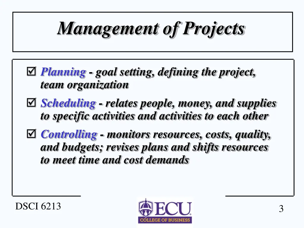 management of projects