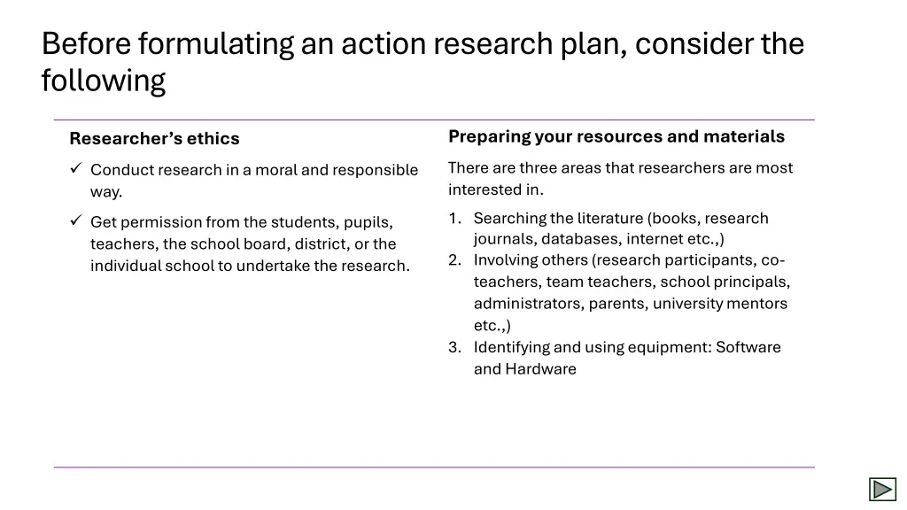 before formulating an action research plan