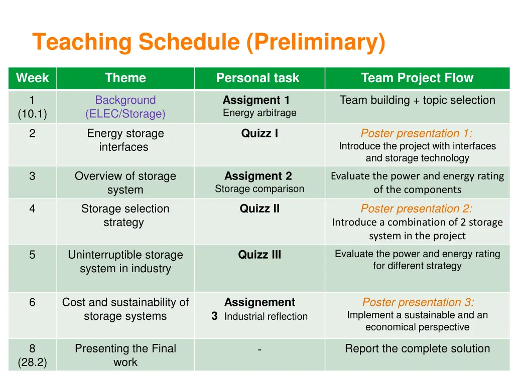 teaching schedule preliminary