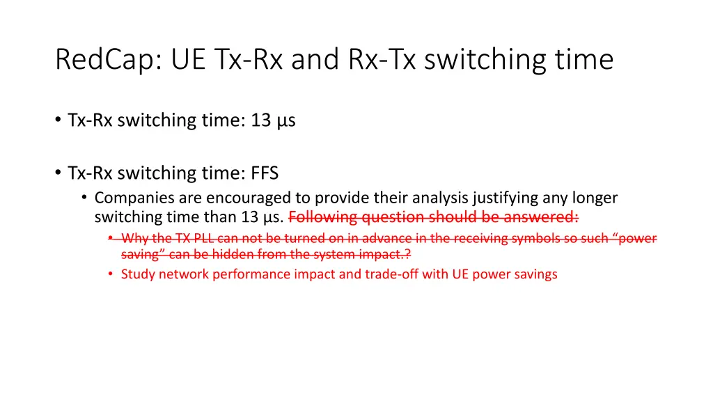 redcap ue tx rx and rx tx switching time