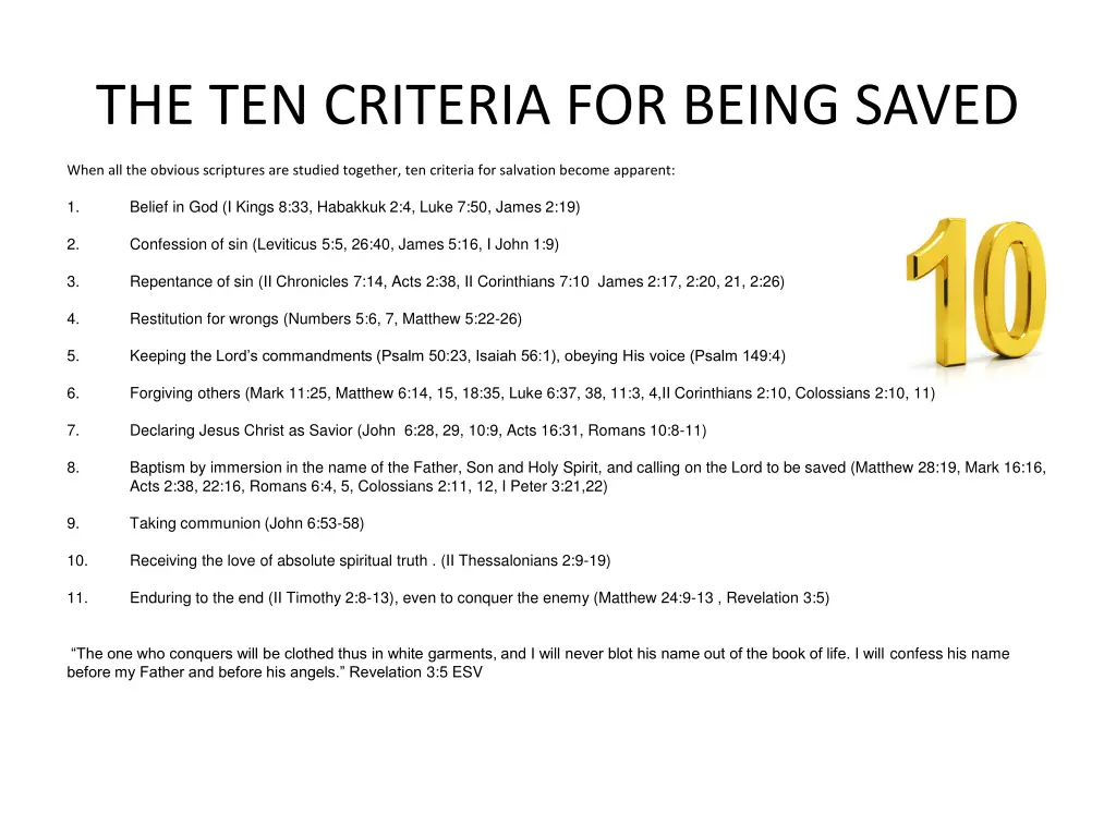 the ten criteria for being saved