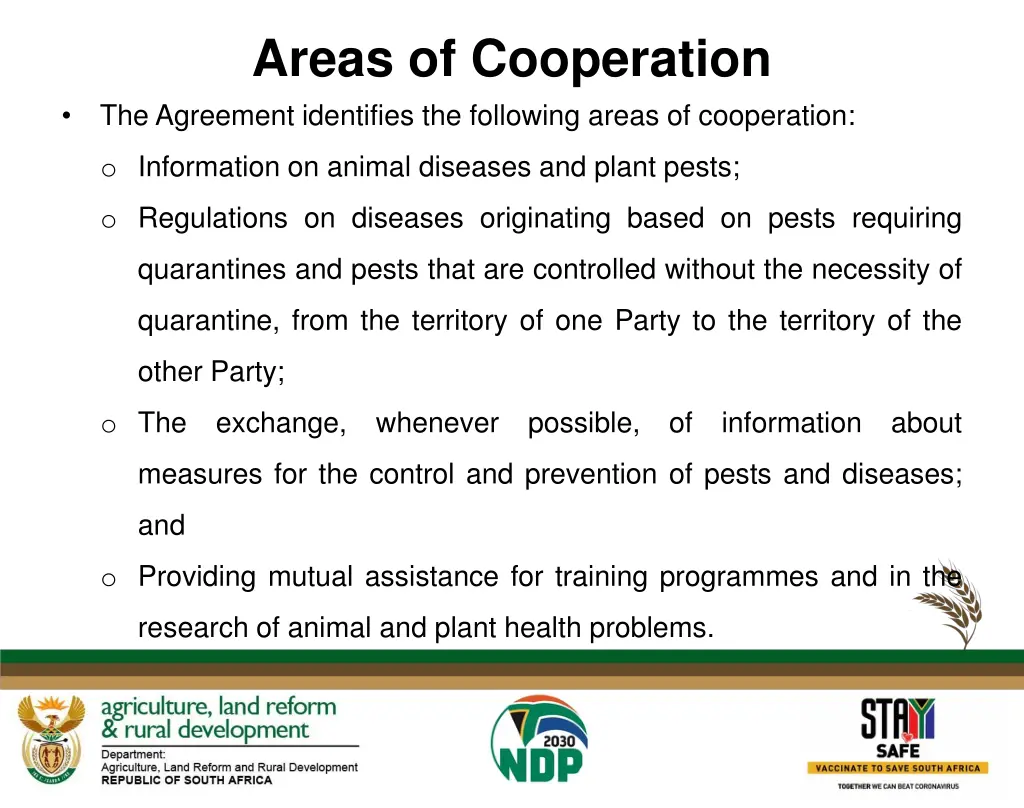 areas of cooperation the agreement identifies