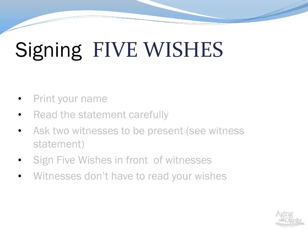 signing five wishes