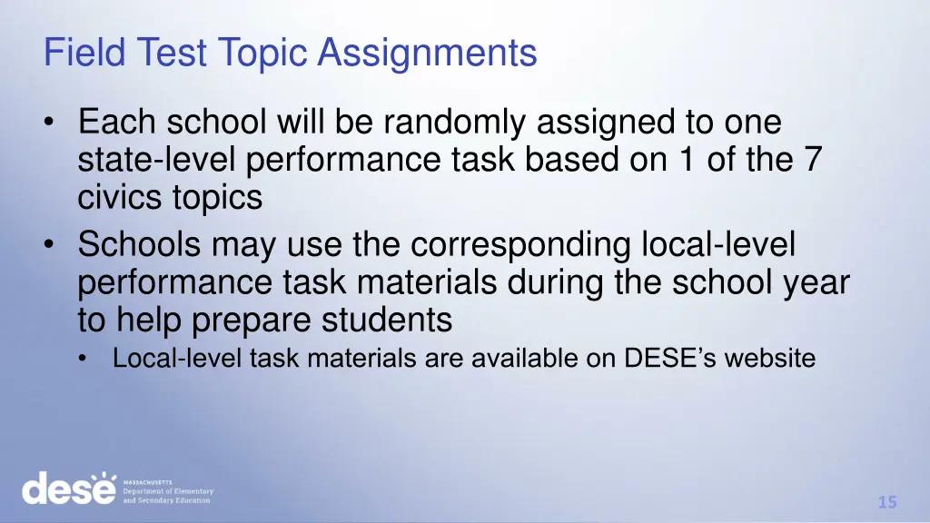 field test topic assignments