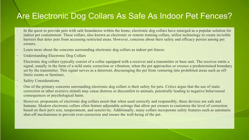 are electronic dog collars as safe as indoor