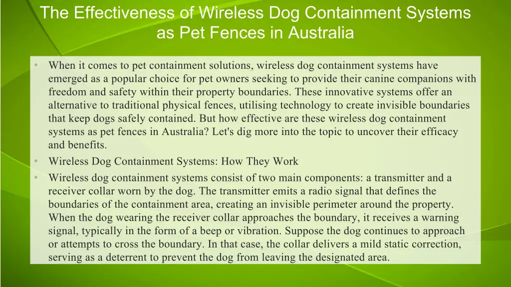 the effectiveness of wireless dog containment