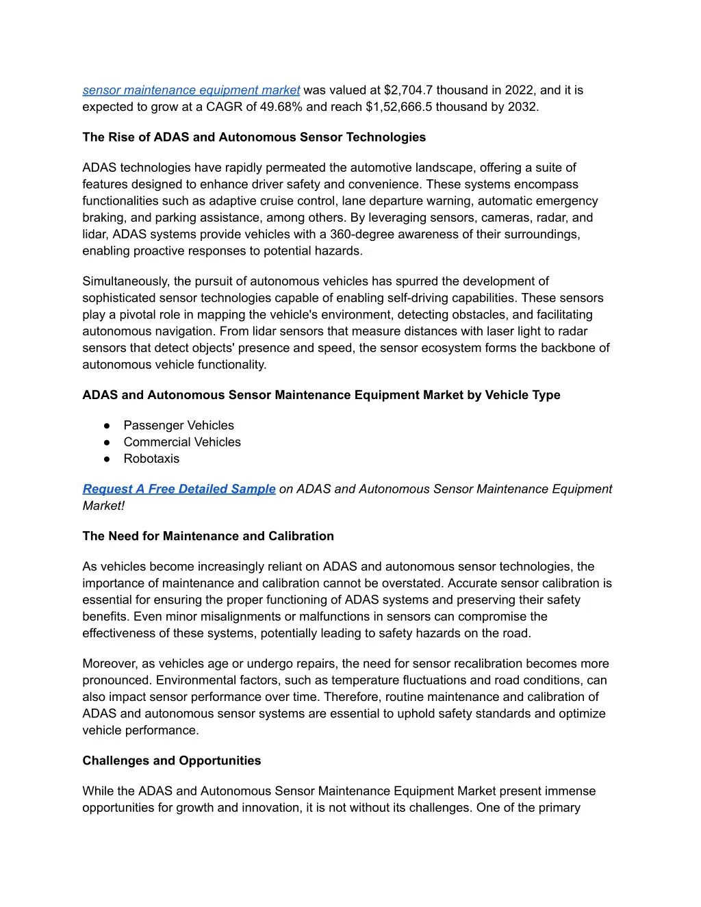 sensor maintenance equipment market was valued