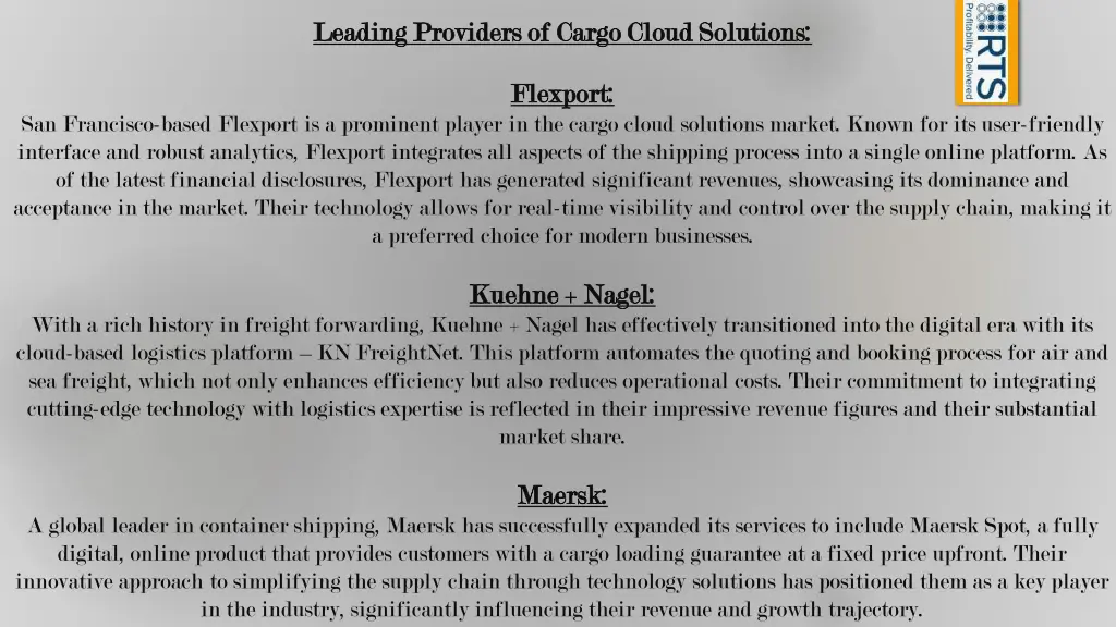 leading providers of cargo cloud solutions