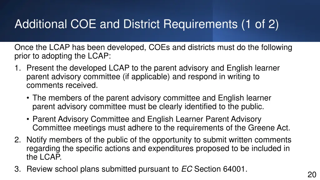additional coe and district requirements 1 of 2