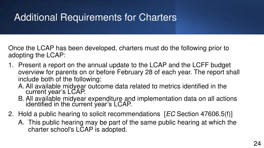 additional requirements for charters