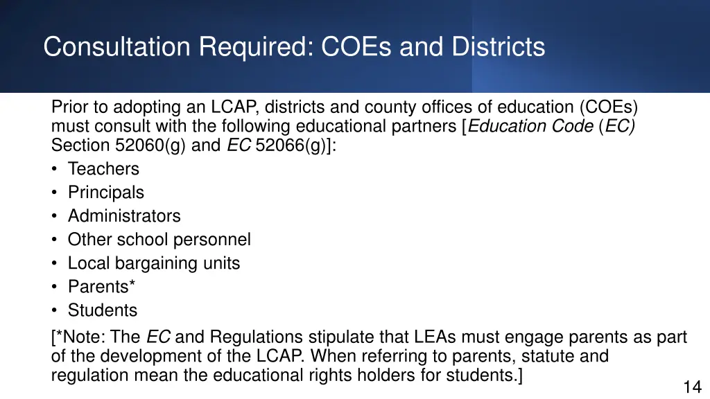 consultation required coes and districts