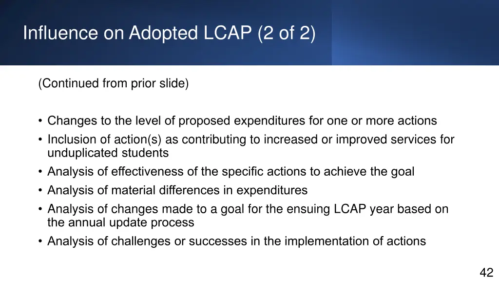 influence on adopted lcap 2 of 2