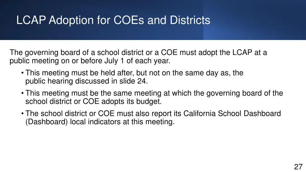 lcap adoption for coes and districts