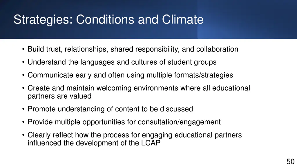 strategies conditions and climate