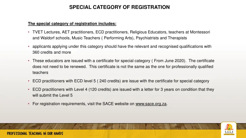 special category of registration