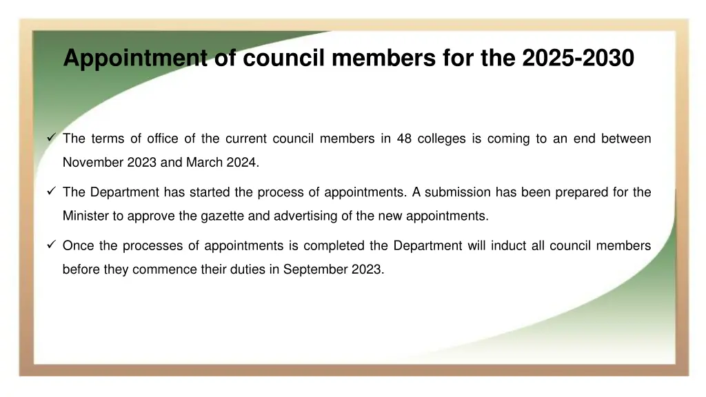 appointment of council members for the 2025 2030