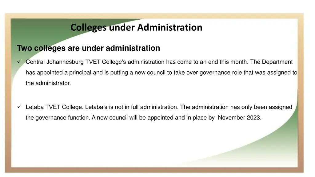 colleges under administration