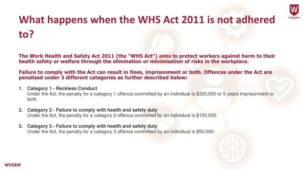 what happens when the whs act 2011 is not adhered