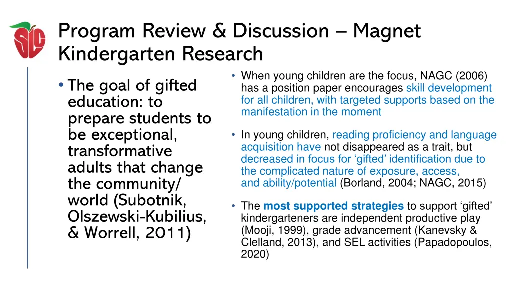 program review discussion magnet kindergarten 1