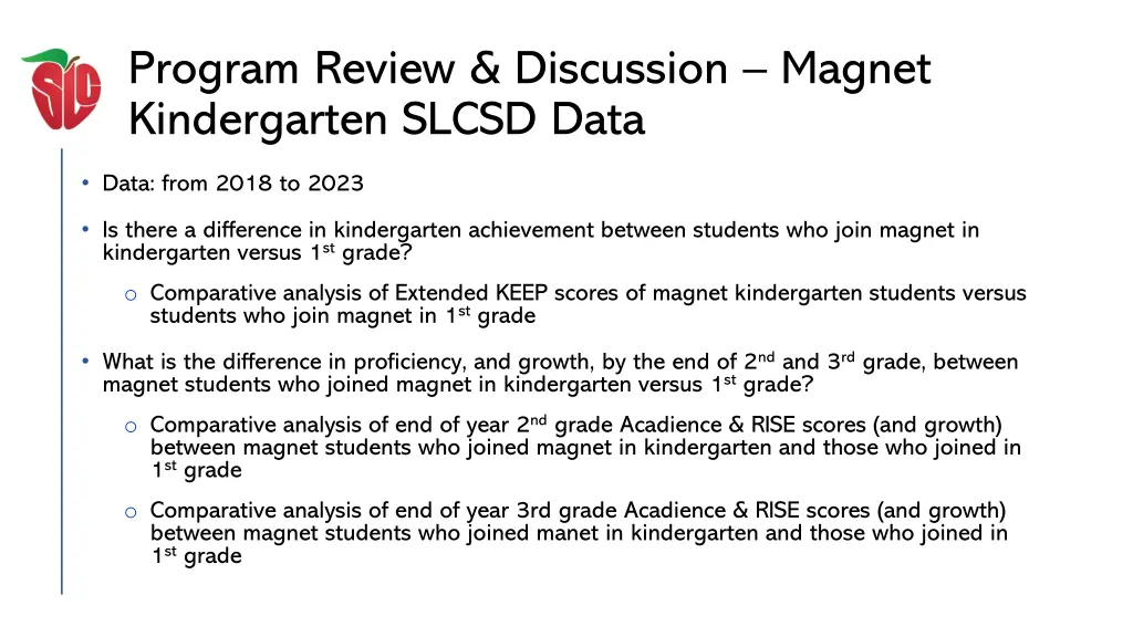 program review discussion magnet kindergarten 3