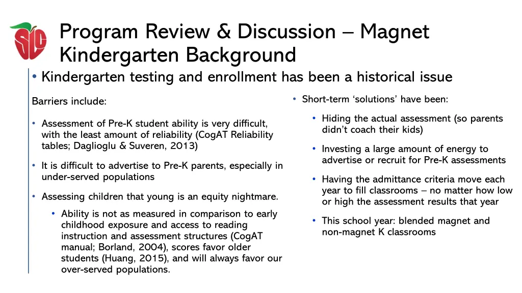 program review discussion magnet kindergarten