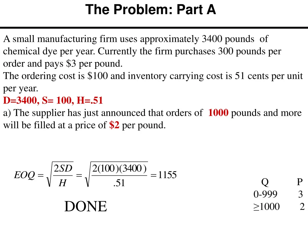 the problem part a