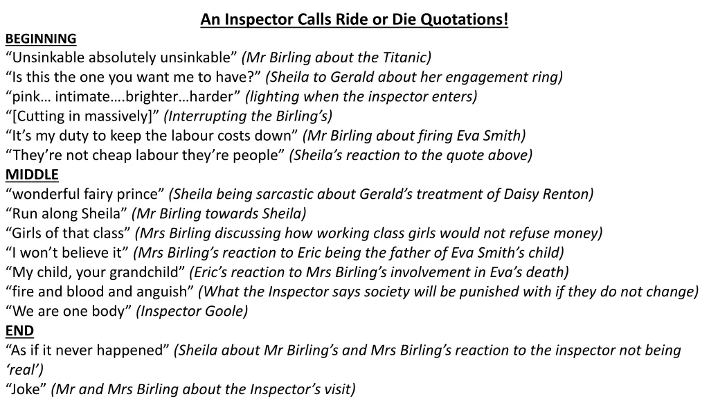 an inspector calls ride or die quotations