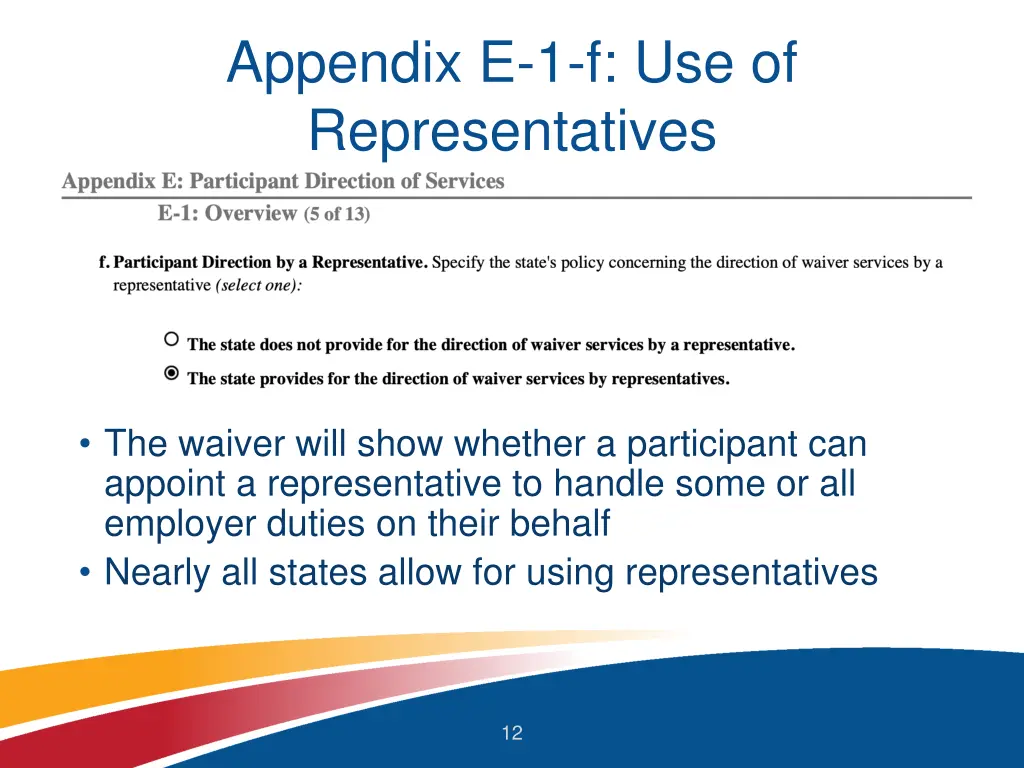 appendix e 1 f use of representatives