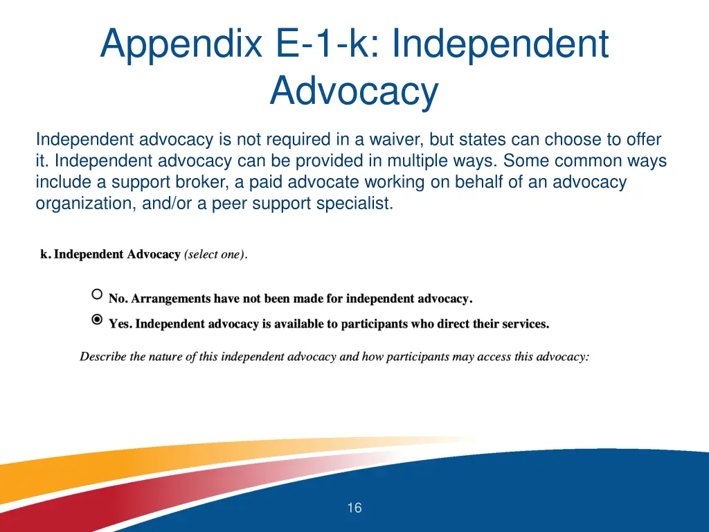 appendix e 1 k independent advocacy