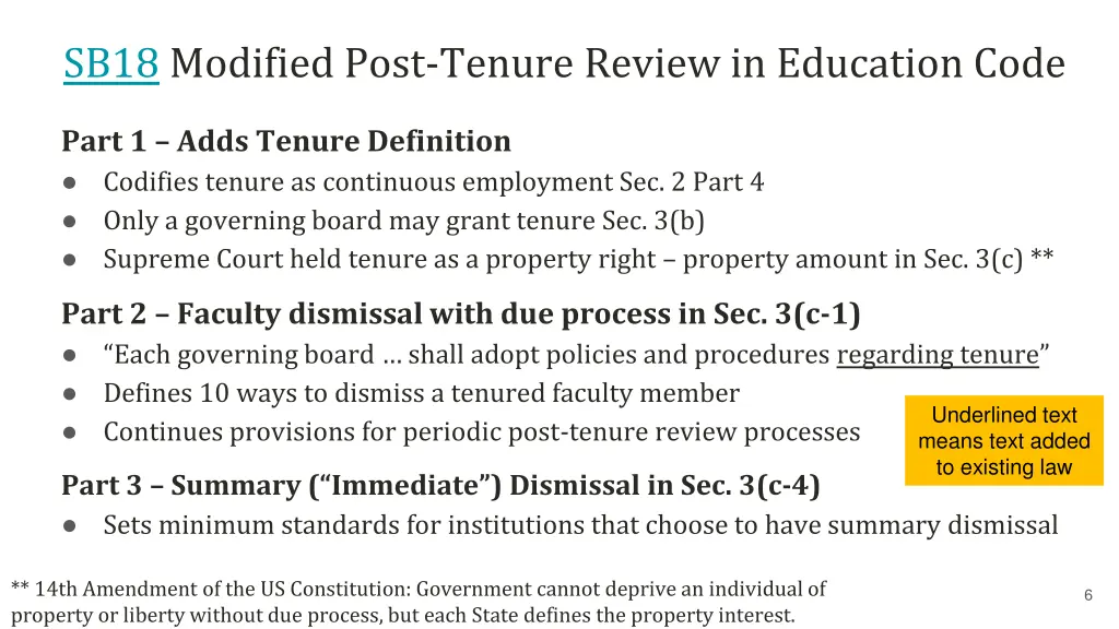 sb18 modified post tenure review in education code