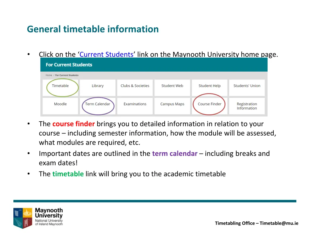 general timetable information