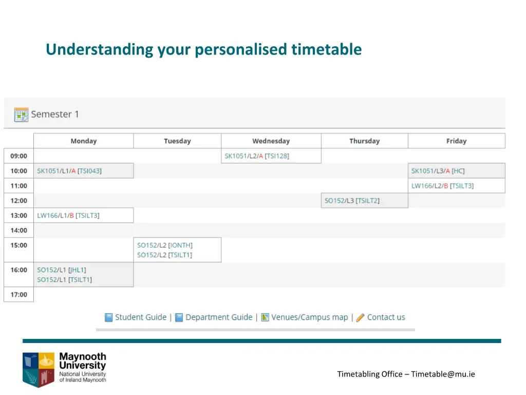 understanding your personalised timetable