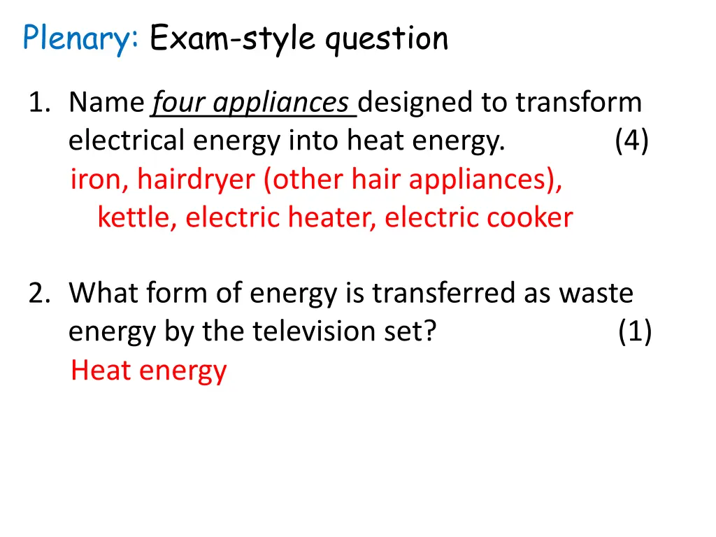 plenary exam style question