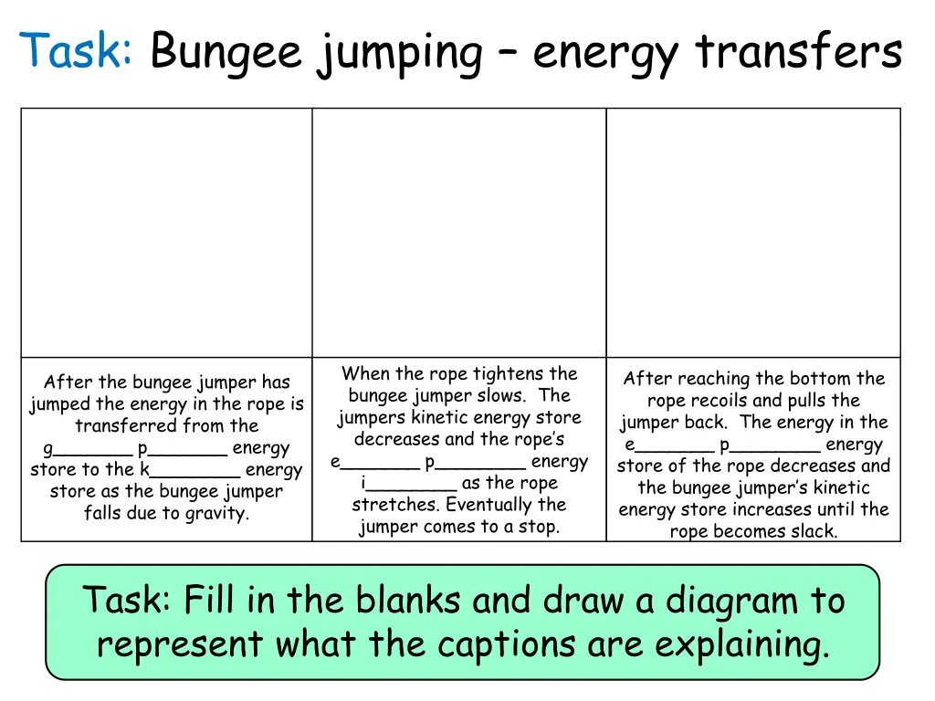 task bungee jumping energy transfers