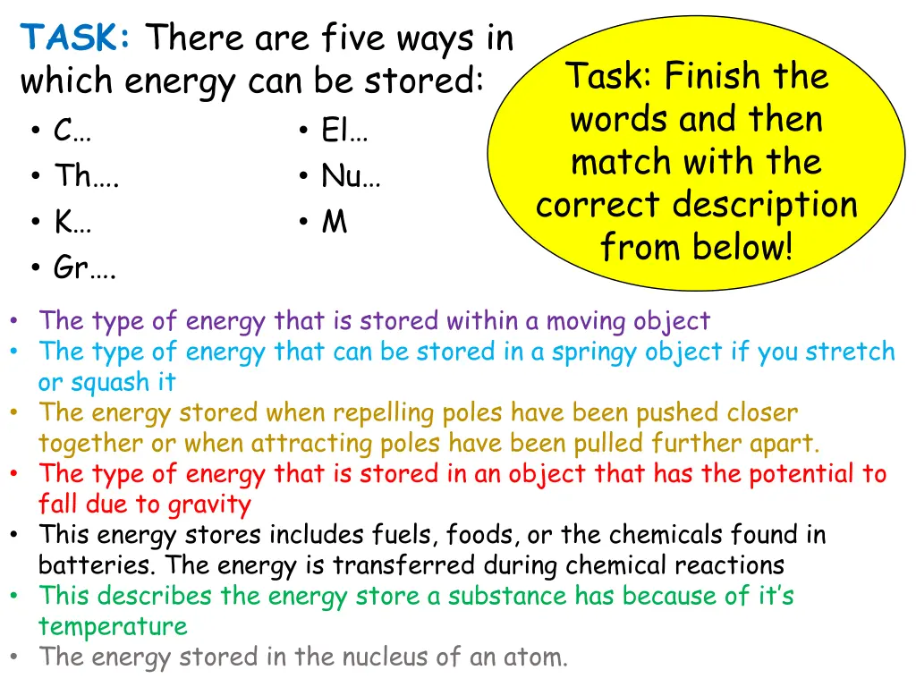 task there are five ways in which energy