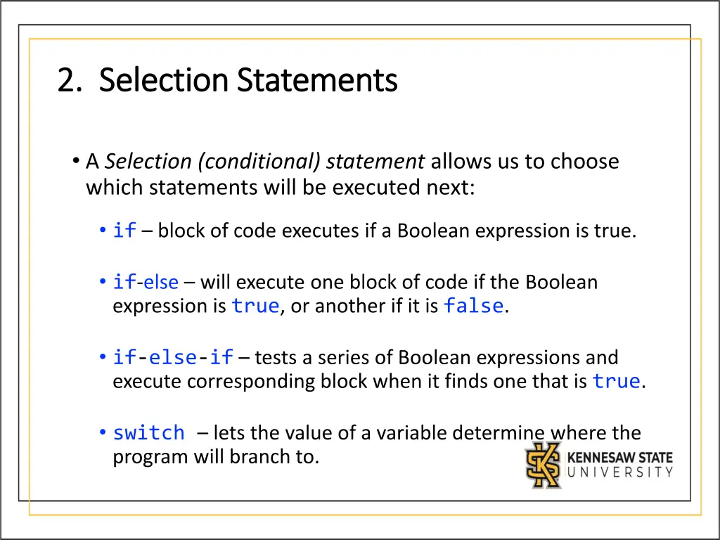 2 selection statements 2 selection statements