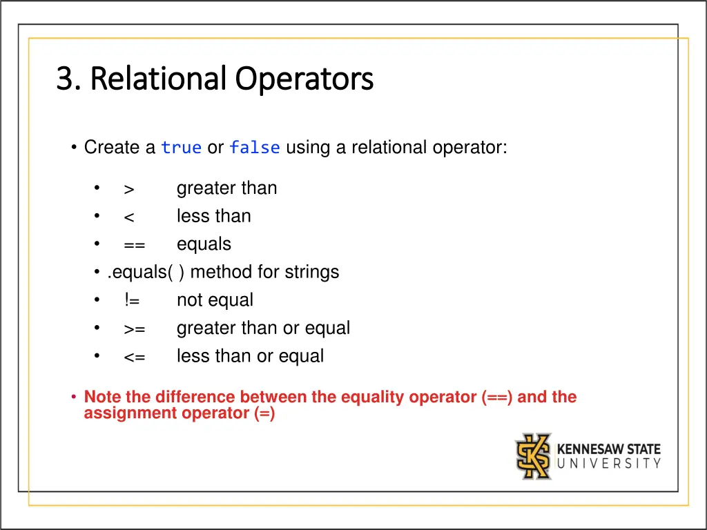 3 relational operators 3 relational operators