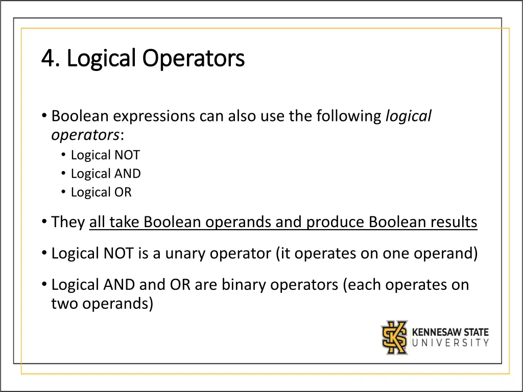 4 logical operators 4 logical operators