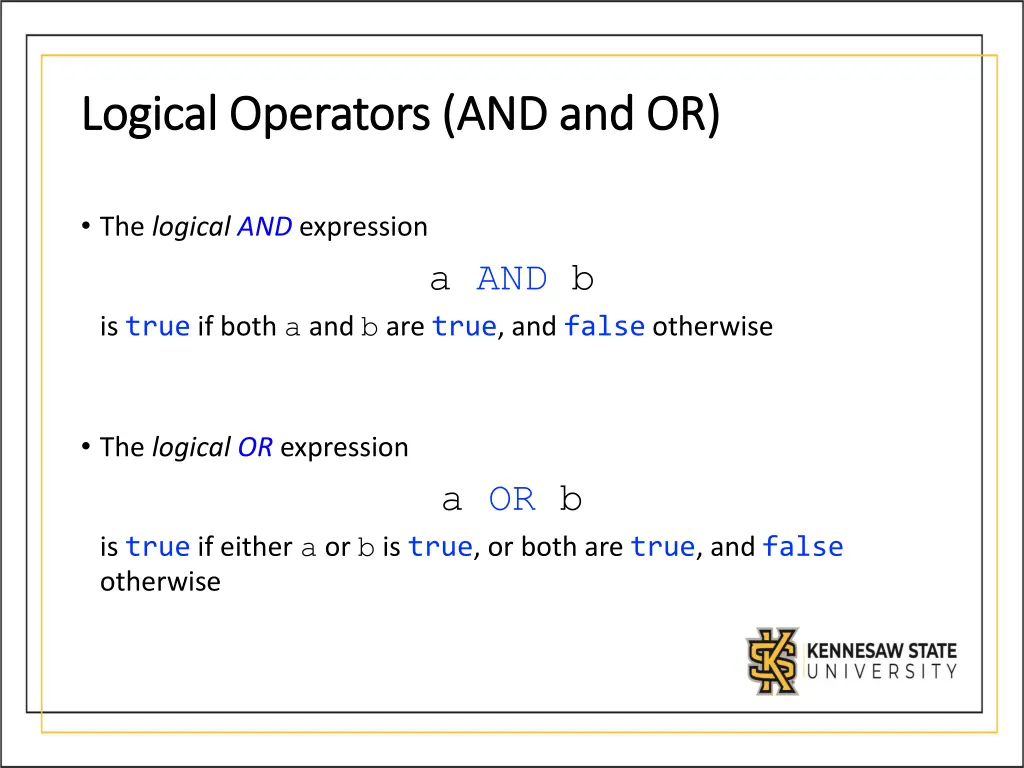 logical operators and and or logical operators