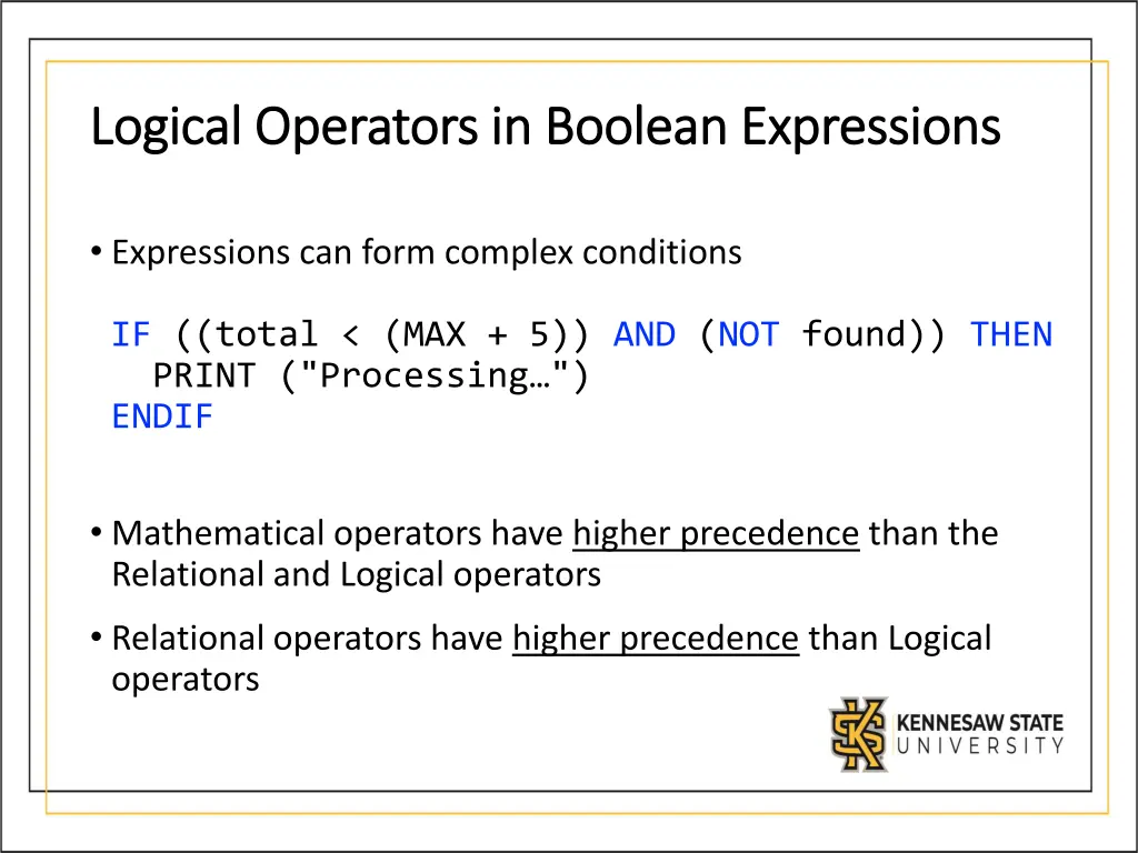 logical operators in boolean expressions logical